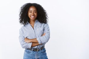 smiling woman with a white background